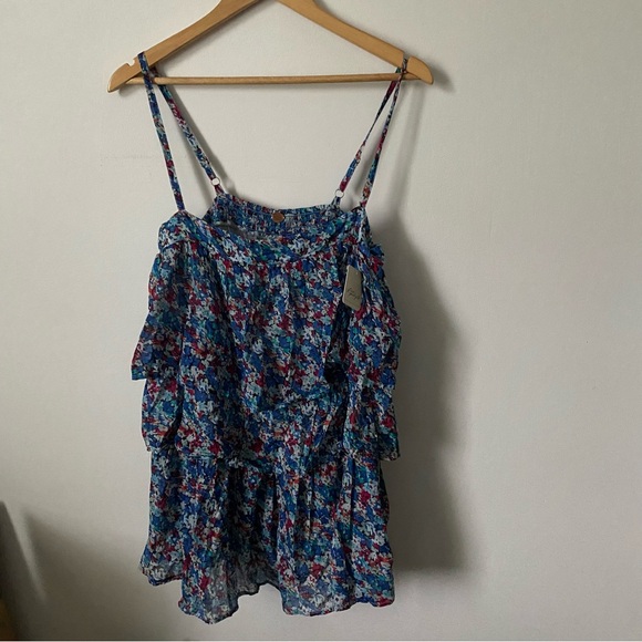 Free People One Talia Tunic Blouse Tiered Ruffle Boho Floral Top size Large - Picture 8 of 16